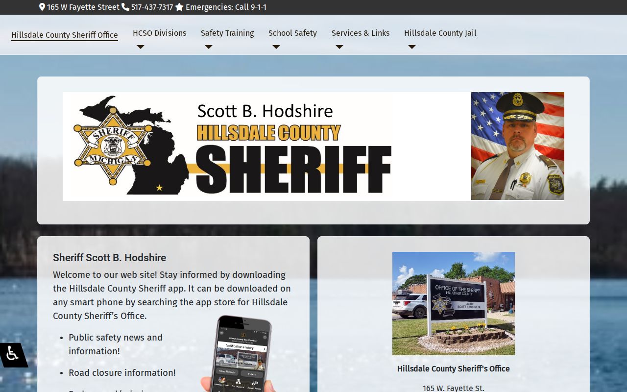 Hillsdale County warrant records sheriff divisions and contact page