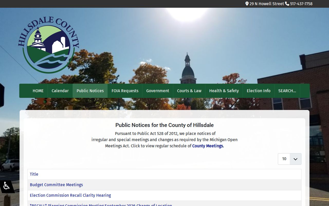 Hillsdale County warrant records public notice index listing the 2026 amnesty program