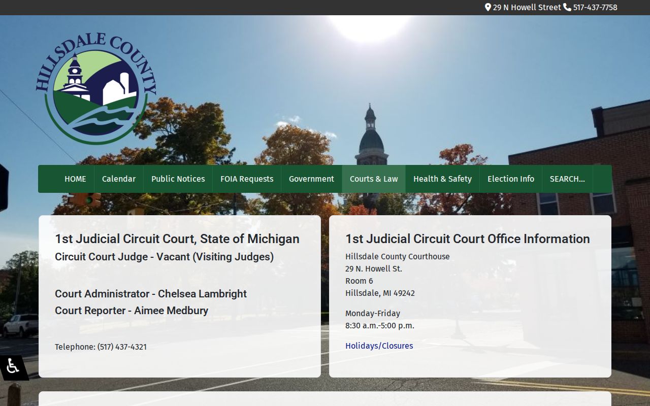 Hillsdale County warrant records Circuit Court jurisdiction and contact page