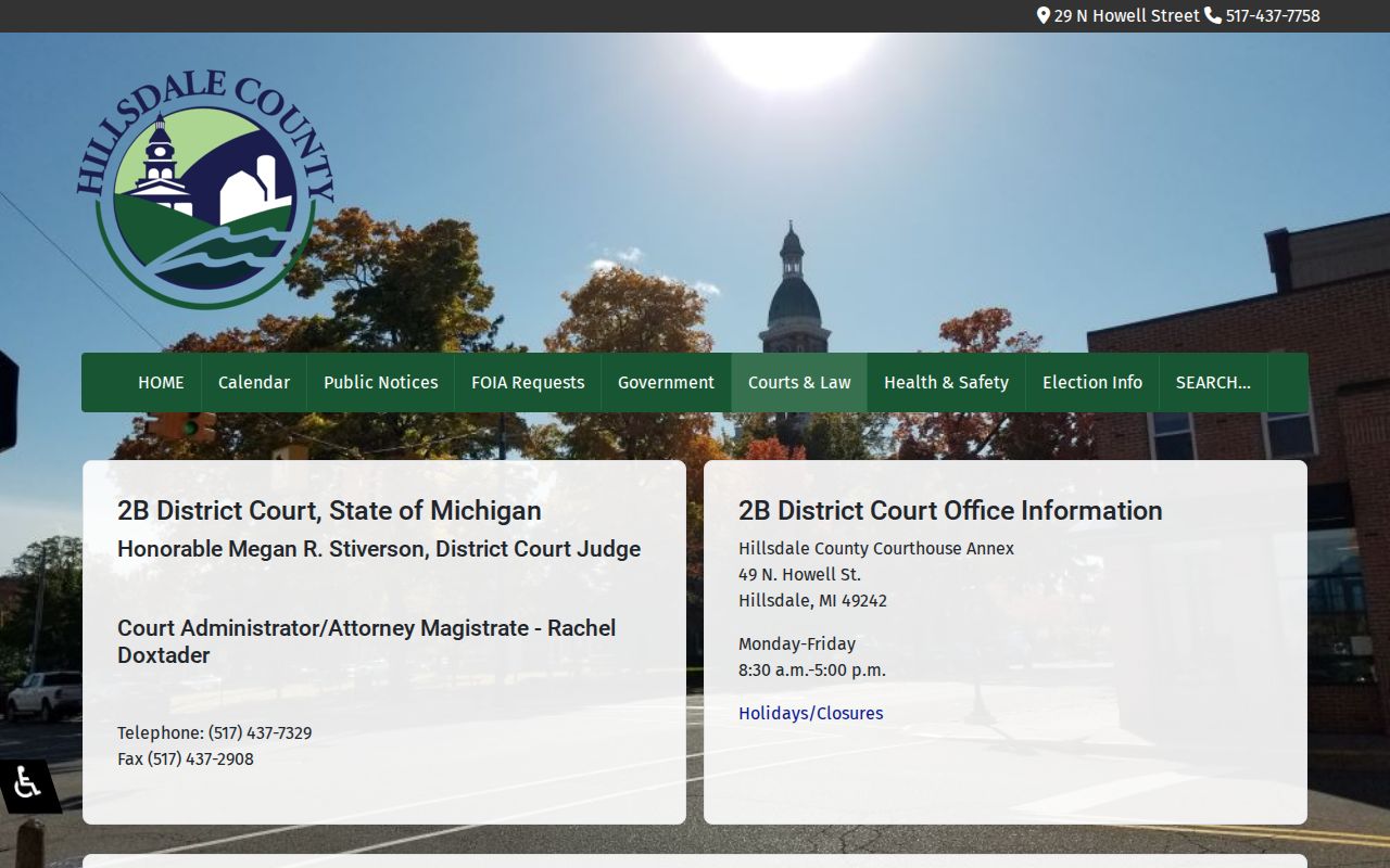Hillsdale County warrant records District Court contact and case access page