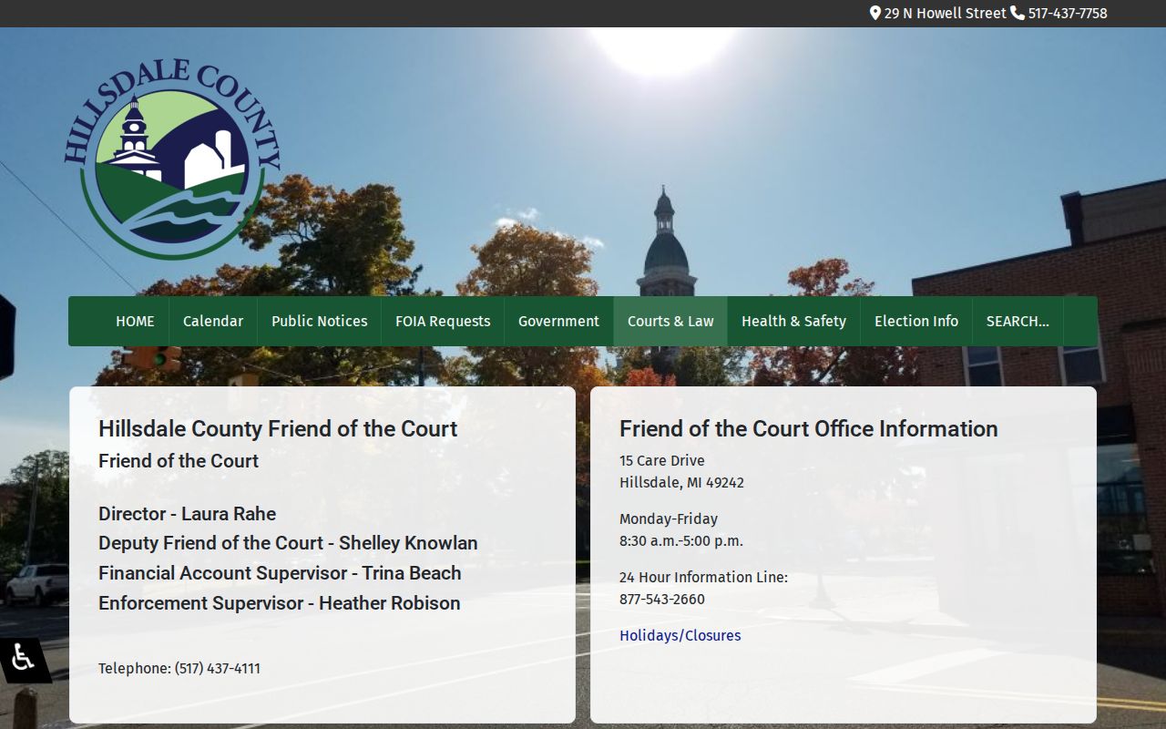 Hillsdale County warrant records family support office and court record access notice