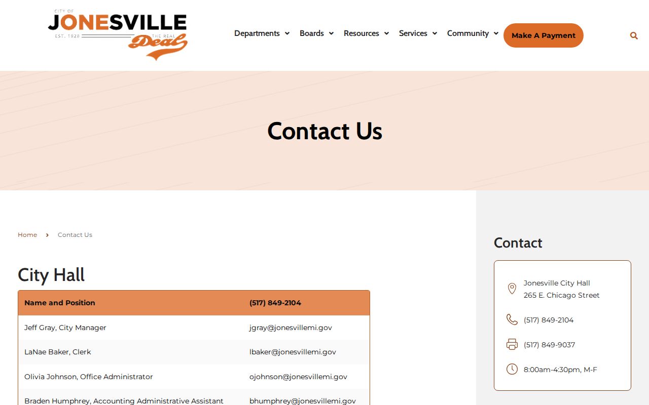 Jonesville city hall contacts for warrant records questions
