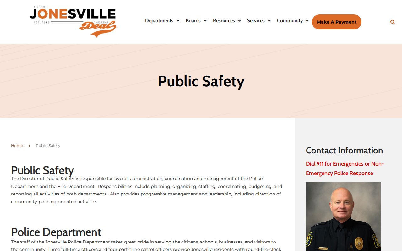 Jonesville public safety page for warrant and police report routing