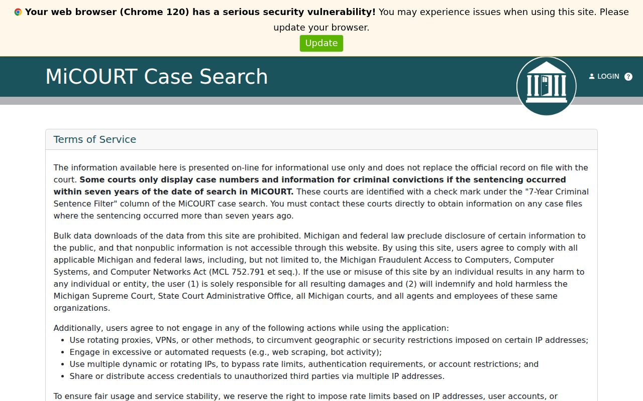 Hillsdale County warrant search entry for 2B District Court cases